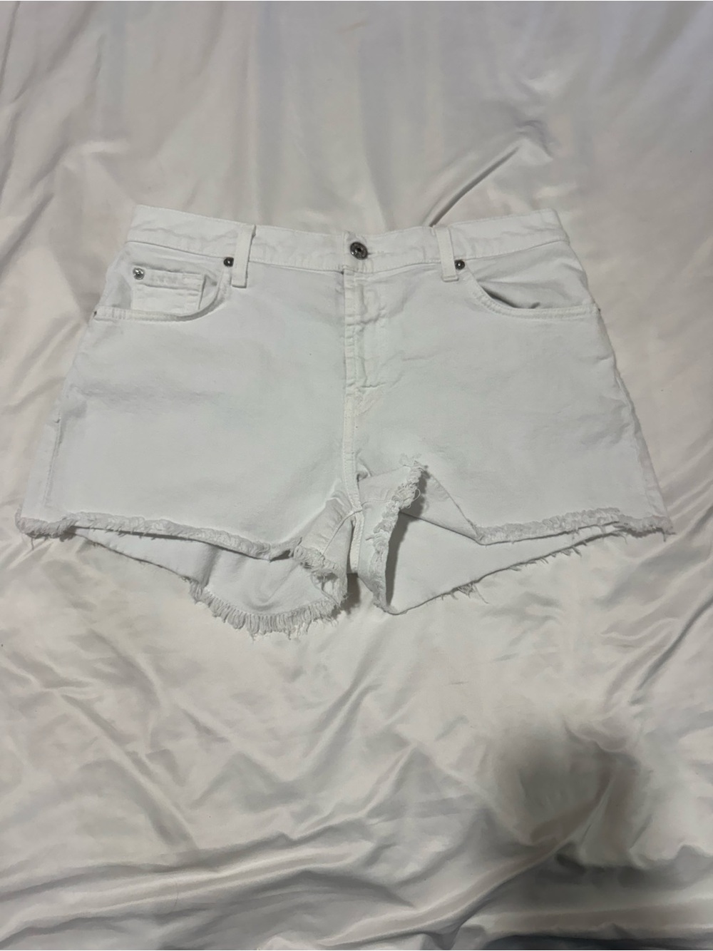 7 For All Mankind White Frayed Hem Denim Shorts